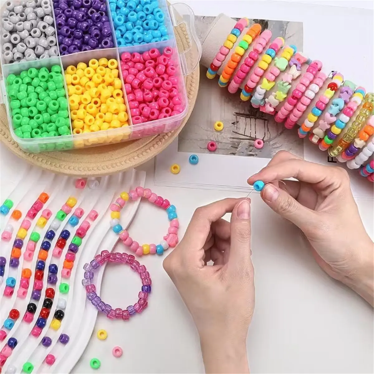 5200Pcs Beads, 24 Colors 6x9MM Kandi Beads Bulk for Crafts Bracelet Making Hair Braiding Jewelry Key Chains DIY
