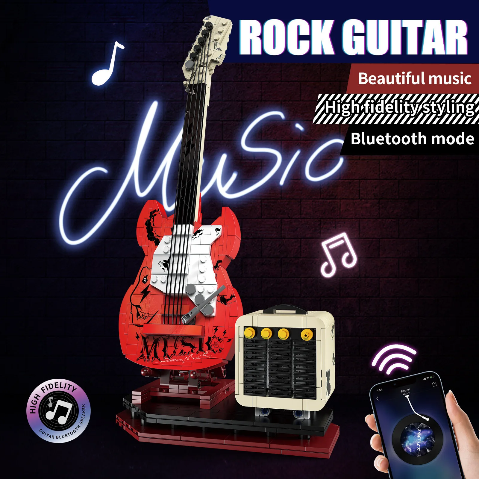 Assembled guitar building block Bluetooth audio home ornament creative small particle assembly toy