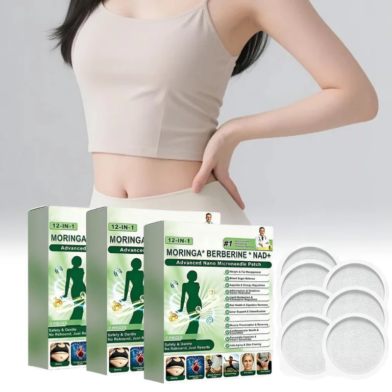 7Pcs 12In1 Moringa Berberine NAD Plus Nano Microneedle Patches Blood Sugar Balance Weight Management Detox Abdomen Stickers
