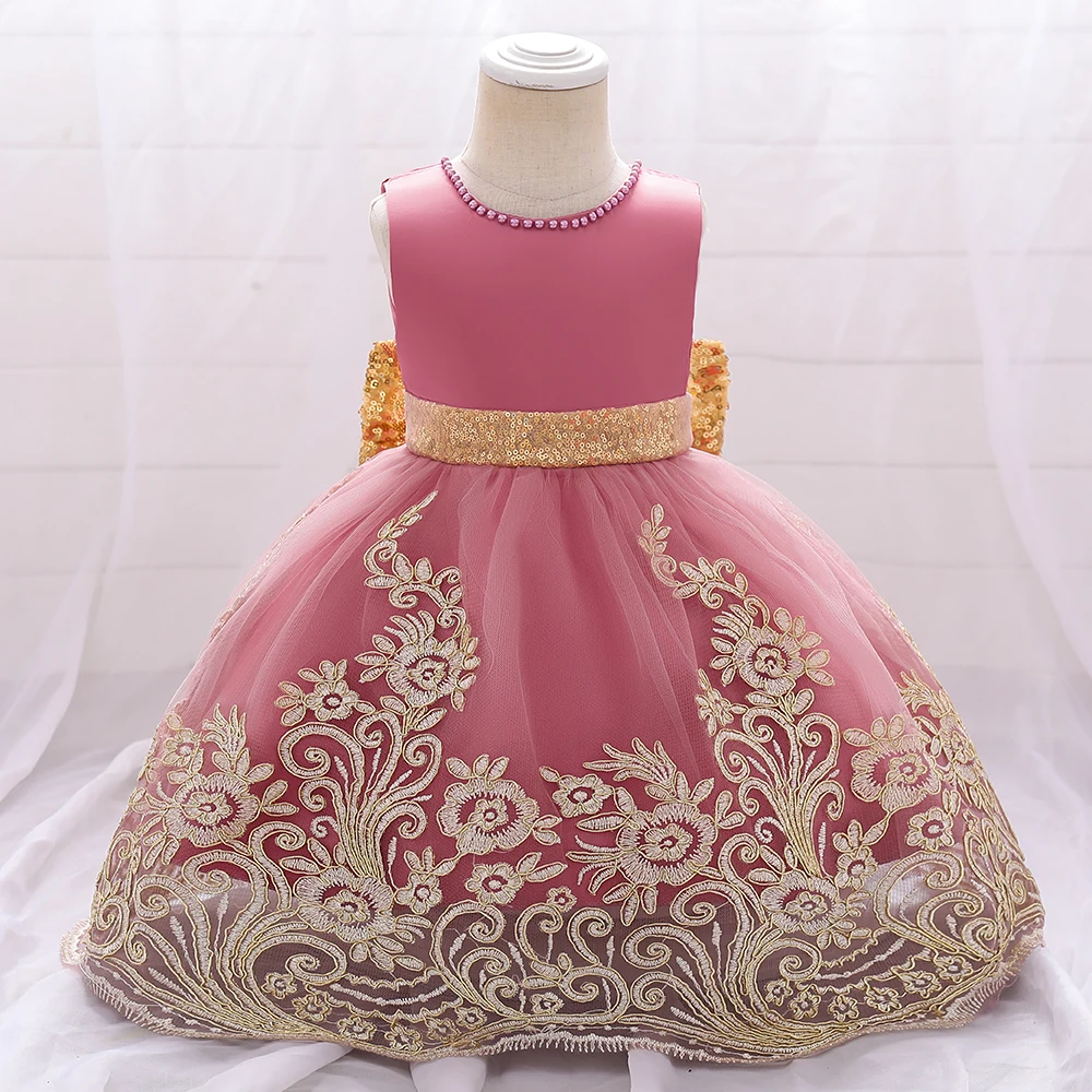 Vintage Girls Big Bow Wedding Bridesmaid Party Dress Kids Flower Embroidery Fashion Dresses Young Girl V-neck Clothes New Wear