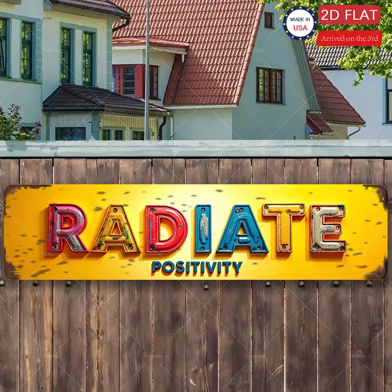 1 قطعة علامة معدنية، 4 × 16 بوصة "إيجابية مشعة: لافتة معدنية مسطحة نابضة بالحياة ثنائية الأبعاد لديكور المنزل" #1