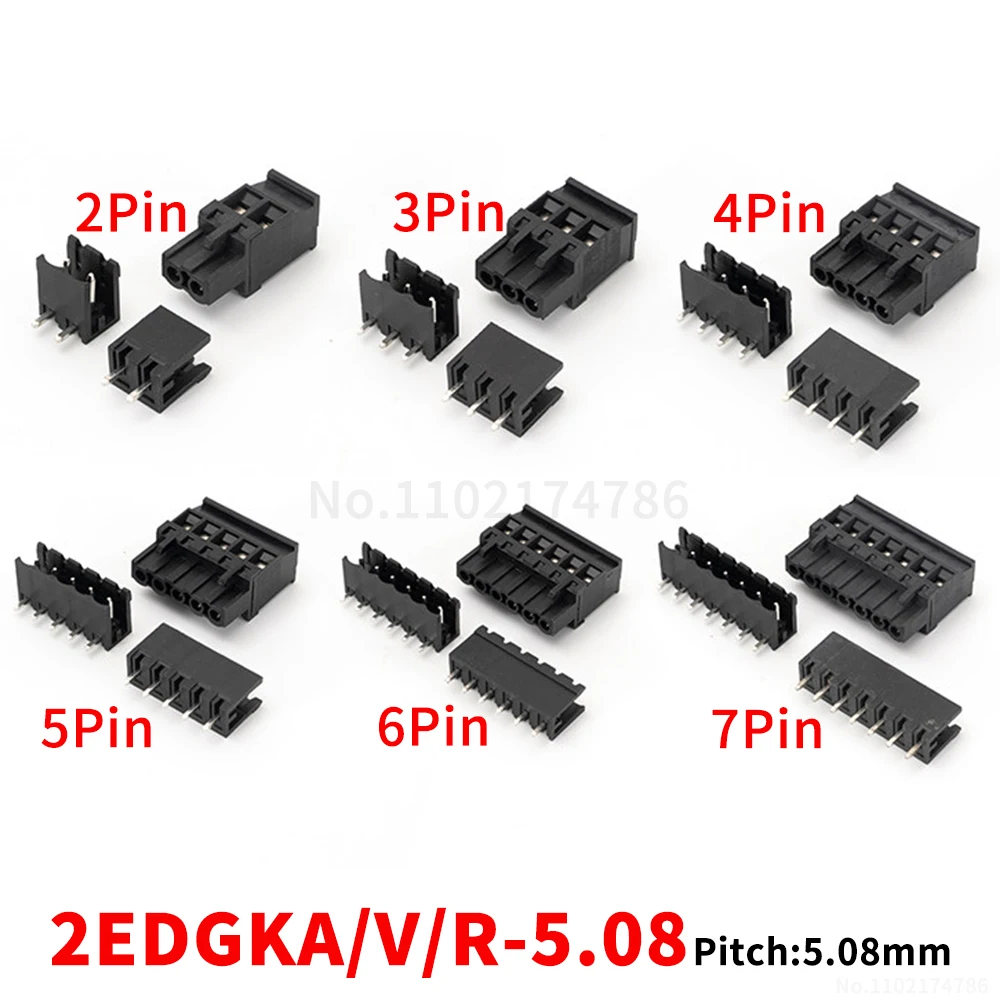 (1 Set) KF 2EDGKA 2EDGV 2EDGR - 5.08mm black terminal block side-mounted vertical PLC female connector complete set 15EDGKA 5.08