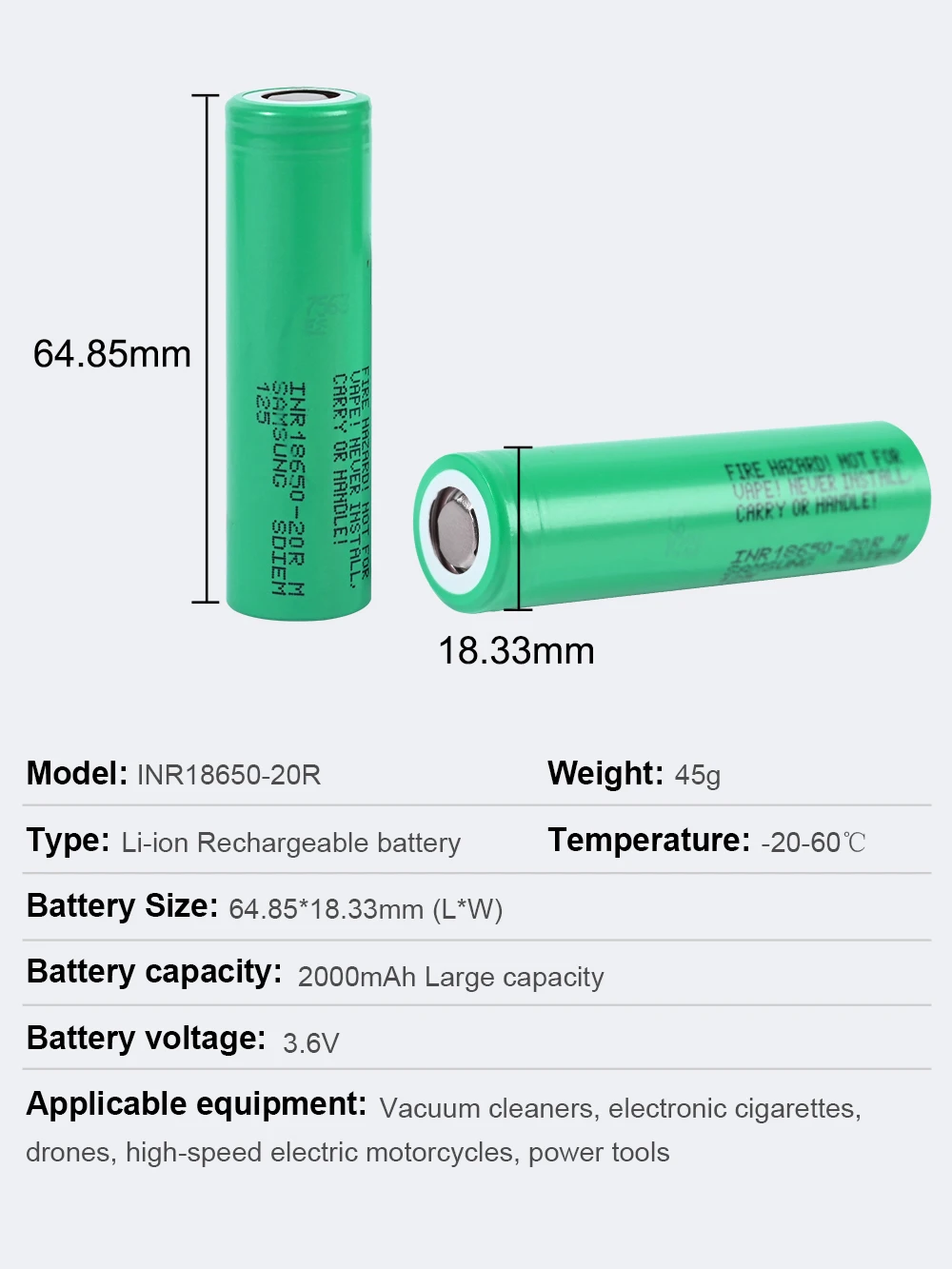 5/10/15PC 100% original 2000mAh 18650 battery 3.7V ICR 18650 rechargeable lithium battery, suitable for flashlight drones