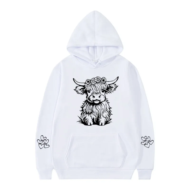 2024 felpa con cappuccio da donna Highland Cow Print felpa con cappuccio Casual per uomo Pullover felpe Unisex a maniche lunghe con abbigliamento con cappuccio