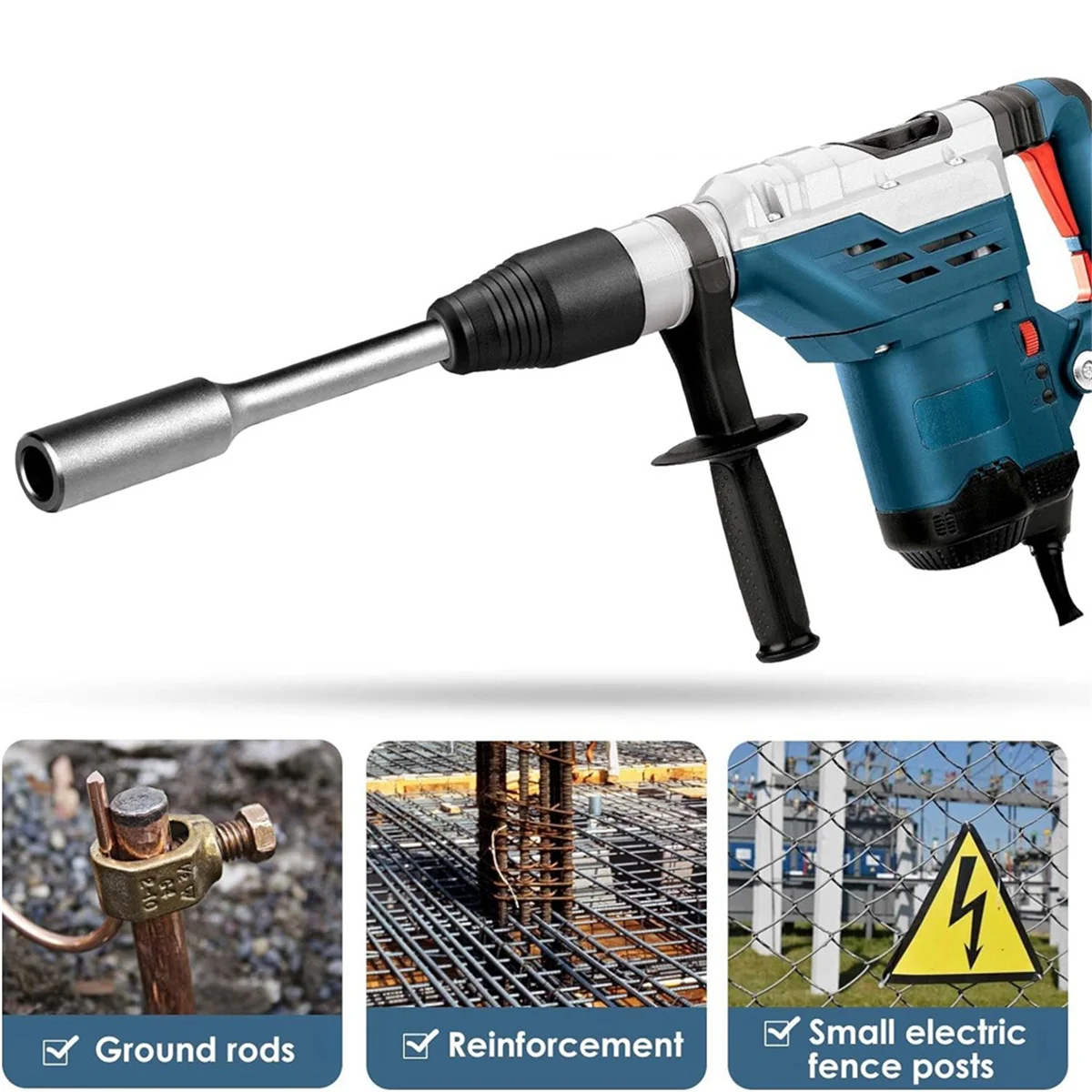 SDS-MAX 그라운드 로드 드라이버, 5 인치, 8 인치, 3/4 인치 그라운드 스틸 키트, 로드 드릴, DeWalt, Bosch, Hitachi, Makita용
