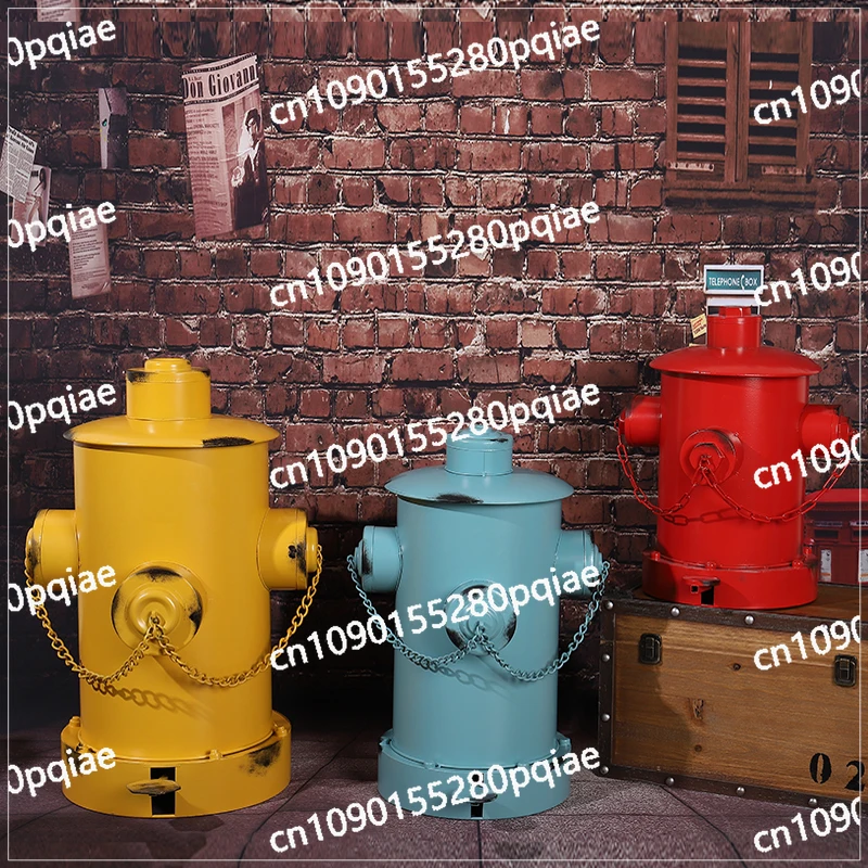 

Retro Wrought Iron Industrial Personality Storage Tube Fire Hydrant with Cover Foot Metal Trash Can Living Room Outdoor.