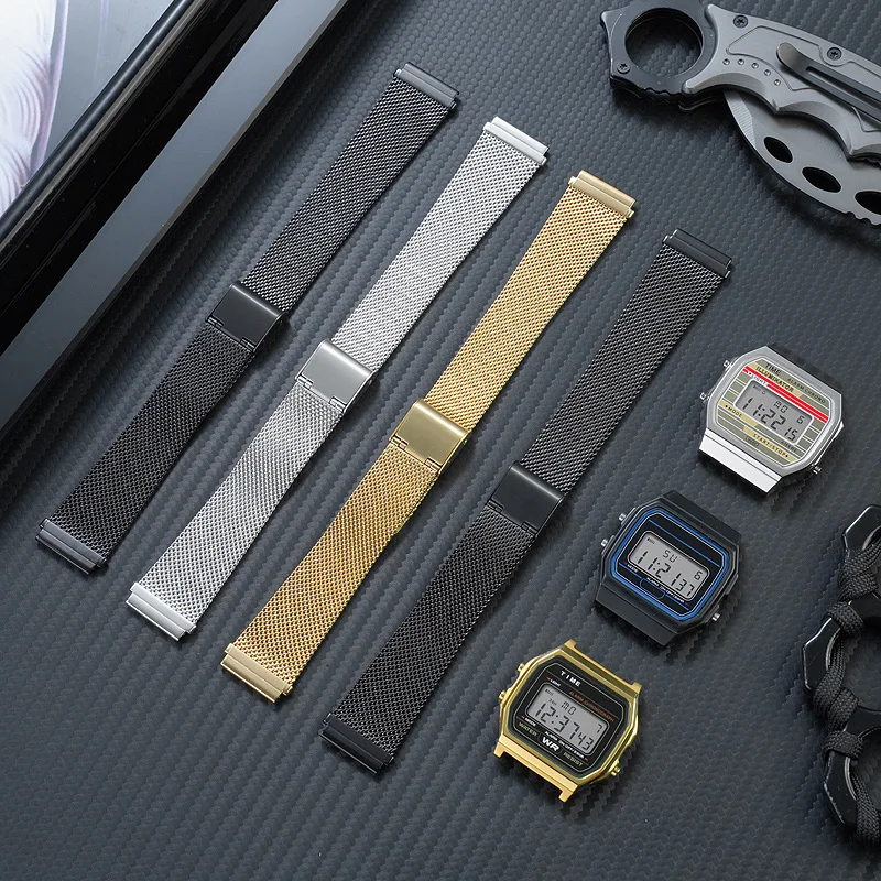 

Металлический ремешок для часов Casio Small Square A159W A158 LA680 AE-1200/1300 W-216 A168w/F91 AQ-230 AEQ-110, мужской, из нержавеющей стали.