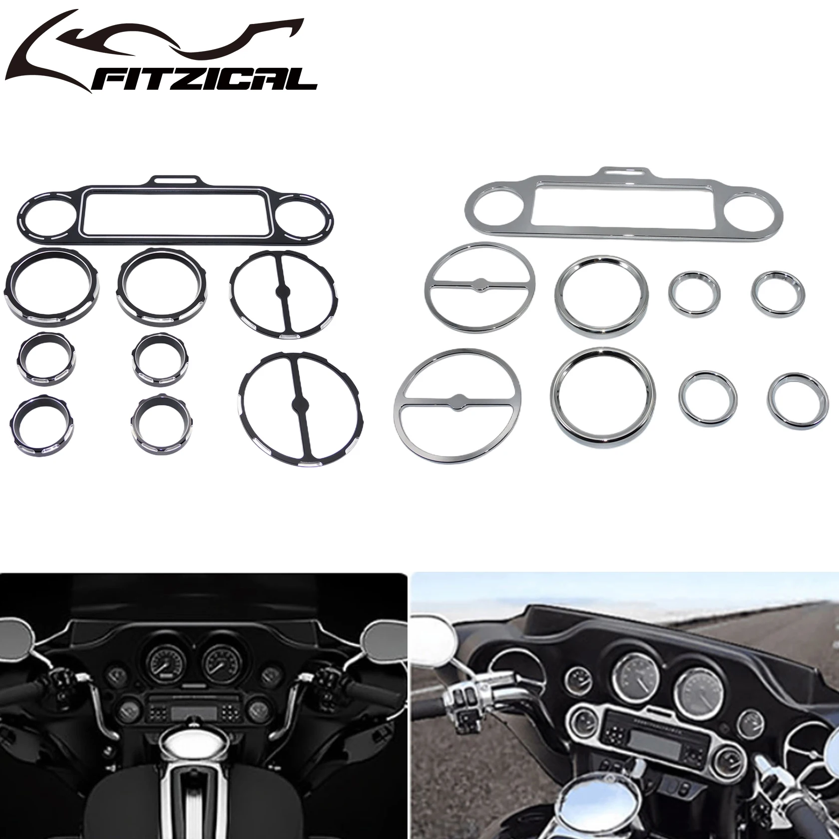 Motorcycle Speedometer Bezels Speaker Stereo Accent Trim Ring Horn Cover For Harley Touring Electra Street Glide Trike 1986-Up