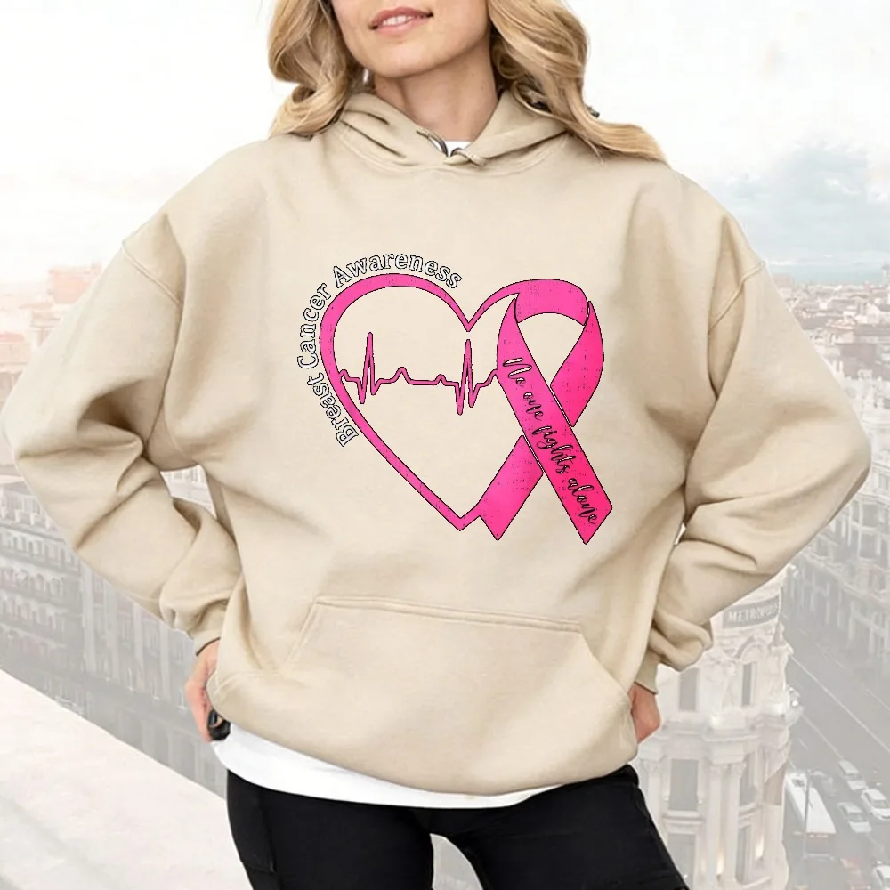 Breast Cancer Awareness Sweatshirt Heart Pink Ribbon Support Squad Long Sleeve Hoodies Pink Ribbon Graphic Women Preppy Sweater