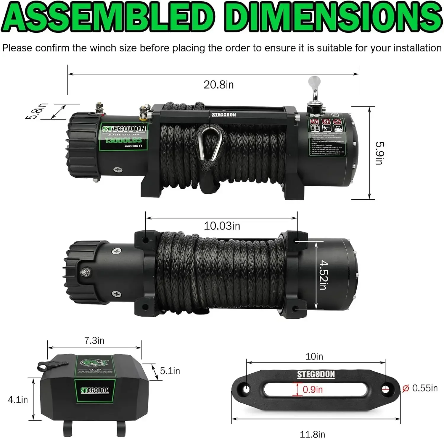 13000lb Electric Winch 12V Waterproof Electric Synthetic Rope Winch with Wireless Handheld Remote and Corded