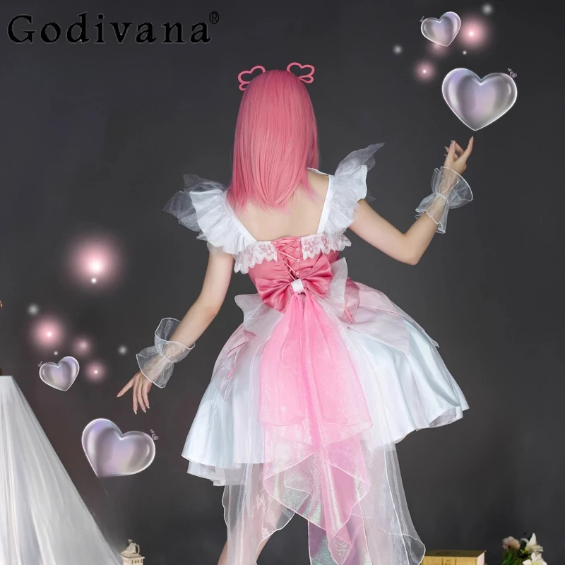 코스프레 의상 애니메이션 코스프레 드레스 여성 백 보우 할로윈 카니발 파티 드레스 여성 여름 유니폼 드레스