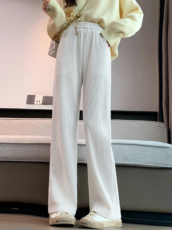 Pantalones de pierna ancha Thiened Fce de cintura alta, pantalones ajustados informales de corte recto para mujer, primavera Otoño Invierno Faion