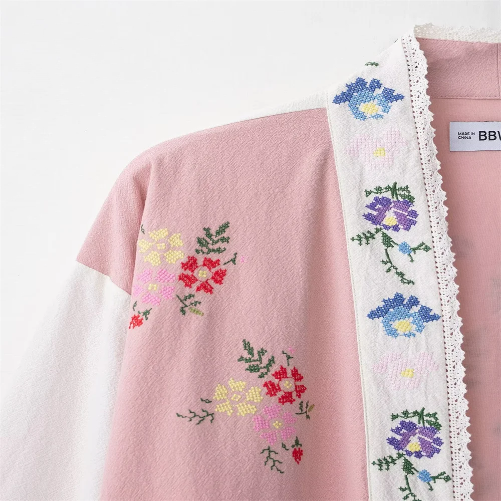 UNIZERA 2025 New Women's Casual Fashion European and American Style Design Cotton Flower Embroidered Long Shirt