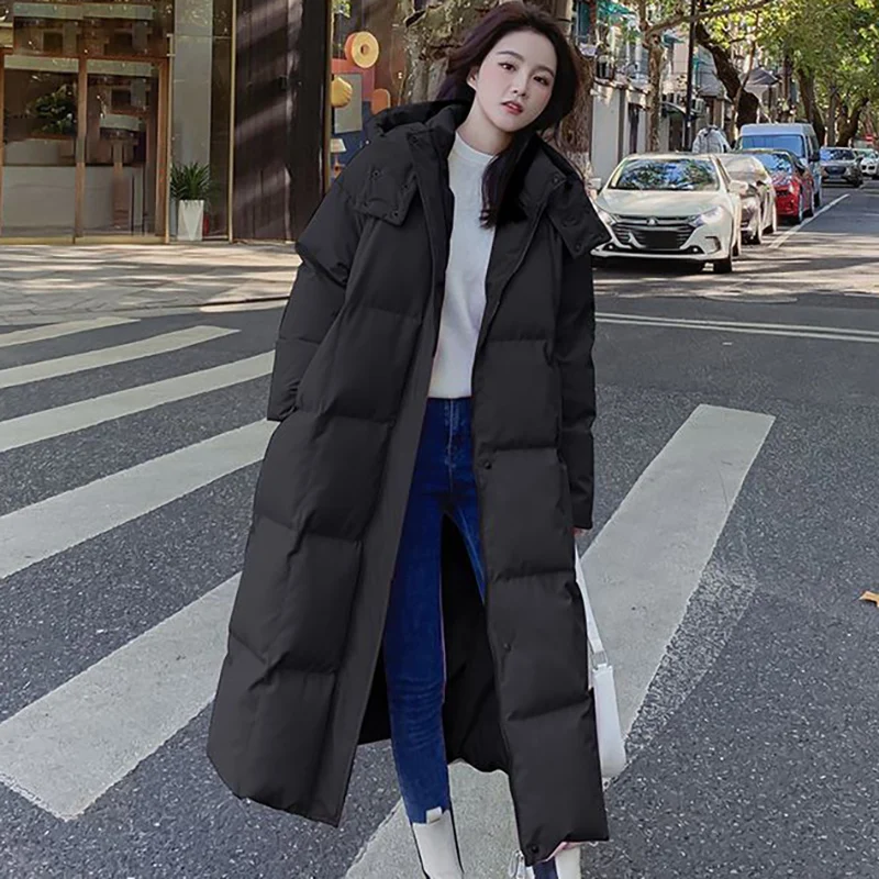 

2023 Women Hooded Loose Long Cotton Jacket Fashion Simplicity Elegant Korean Thicken Coat Winter Female Casual Warm Bread Parkas