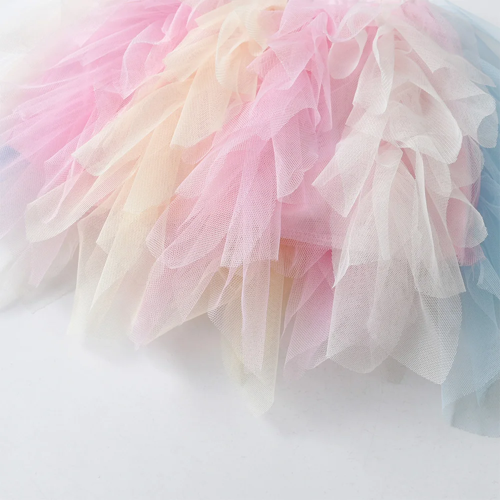 VIKITA Girls Layered Tulle Mesh Princess Mini Skirts Kids Colorful Rainbow Birthday Party Performance Casual Irregular Skirt