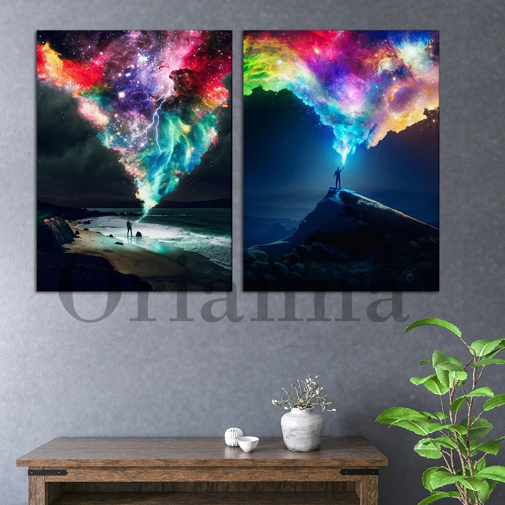 

Sky Colors of Space Galaxy Astronomy Abstract Prints Poster Modern Home Living Room Bedroom Office Wall Art Decor Painting Gift