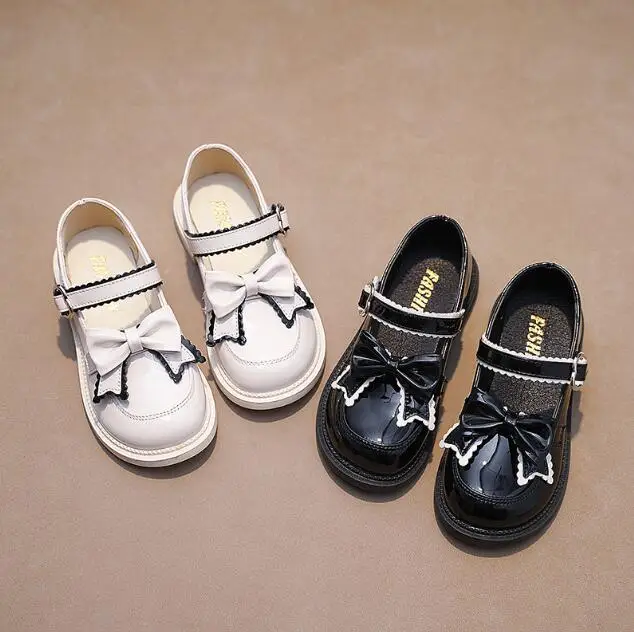 

Kids Leather Shoes Fashion Embroidered Bowtie Girls' Flat Shoes Causal Versatile Spring Autumn Children Princess Shoes Non-slip