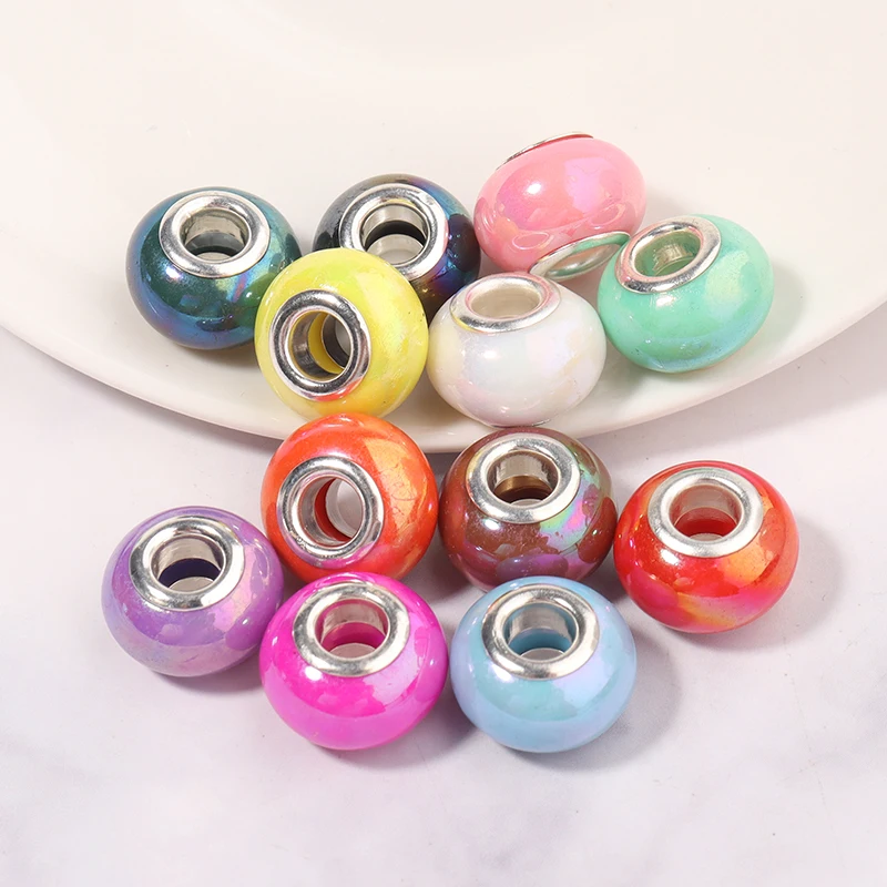 

20pcs Resin Beads Color Plated Large Holes Spacer Charm Ceramic Bead for Jewelry Making Supplies DIY Bracelet Phone Chain