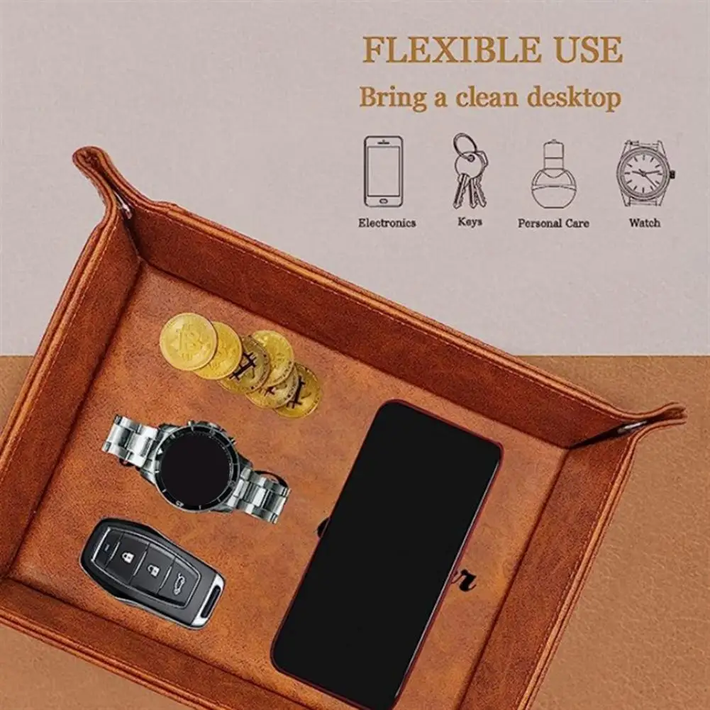 Tray Organizer Waterproof Faux Leather Storage Tray Organize Remotes Wallet Watch Home or Office Desk Organizer for Small Items