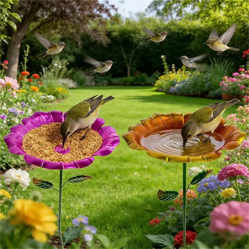 Garden Bird Feeder Stake with Metal Flower Tray, 31.5in Tall Yard Use for Bird or Water on Stand for Lawn Placement 55KF