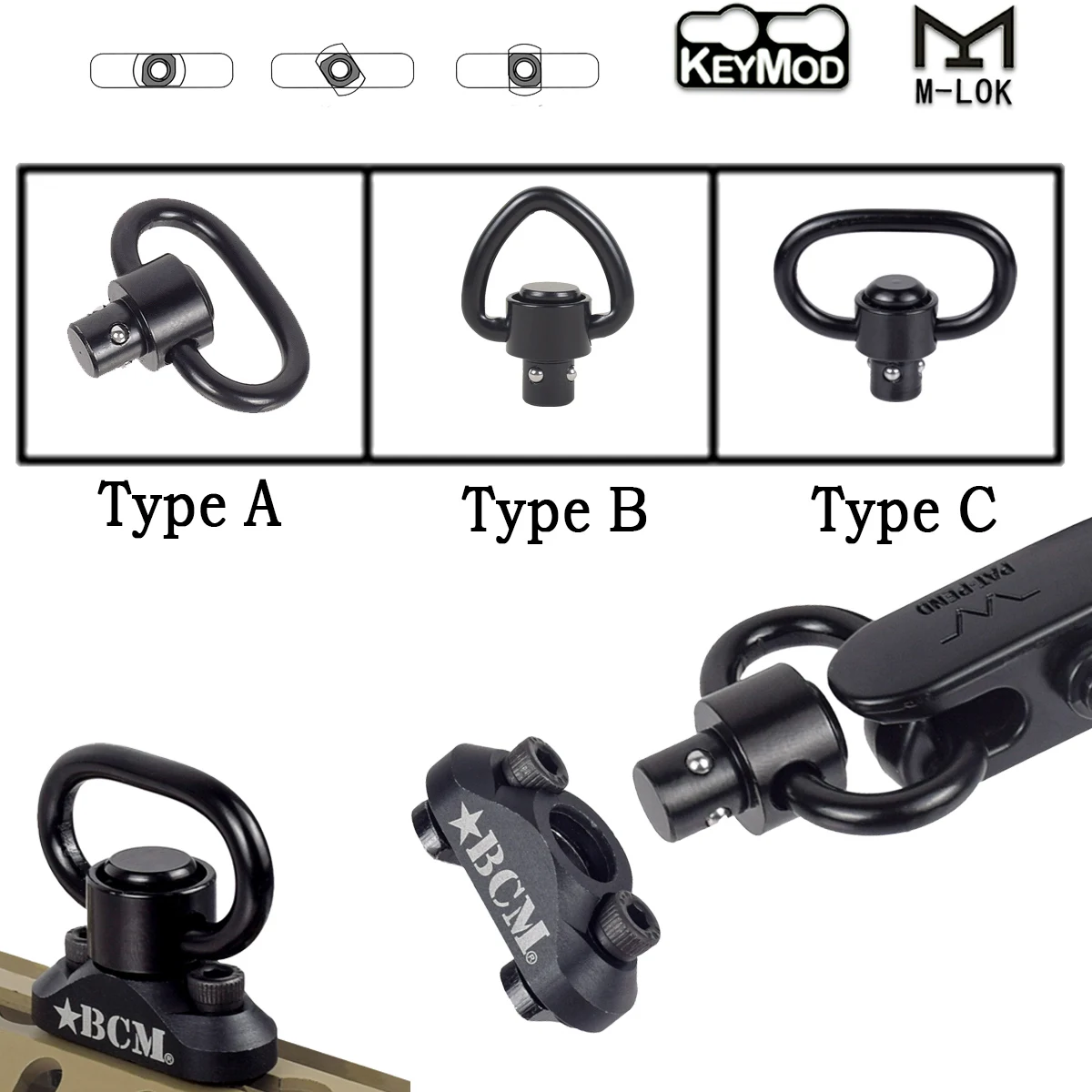 Tactical BCM Sling Swivel Stud Mount Adapter Quick Detach QD Mount Plate 1.25 inch Sling Swivels Buckle Attachment Accessories