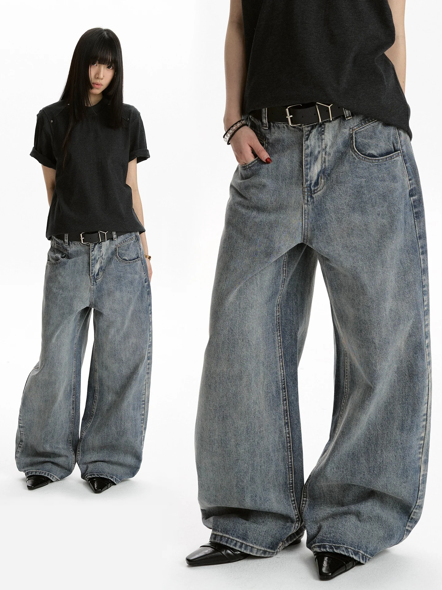 

Apocket American Simple Dyed Vintage Scythe Jeans High-End Wide Leg Bend Knife Pants Men Women Casual Spring Denim Shorts