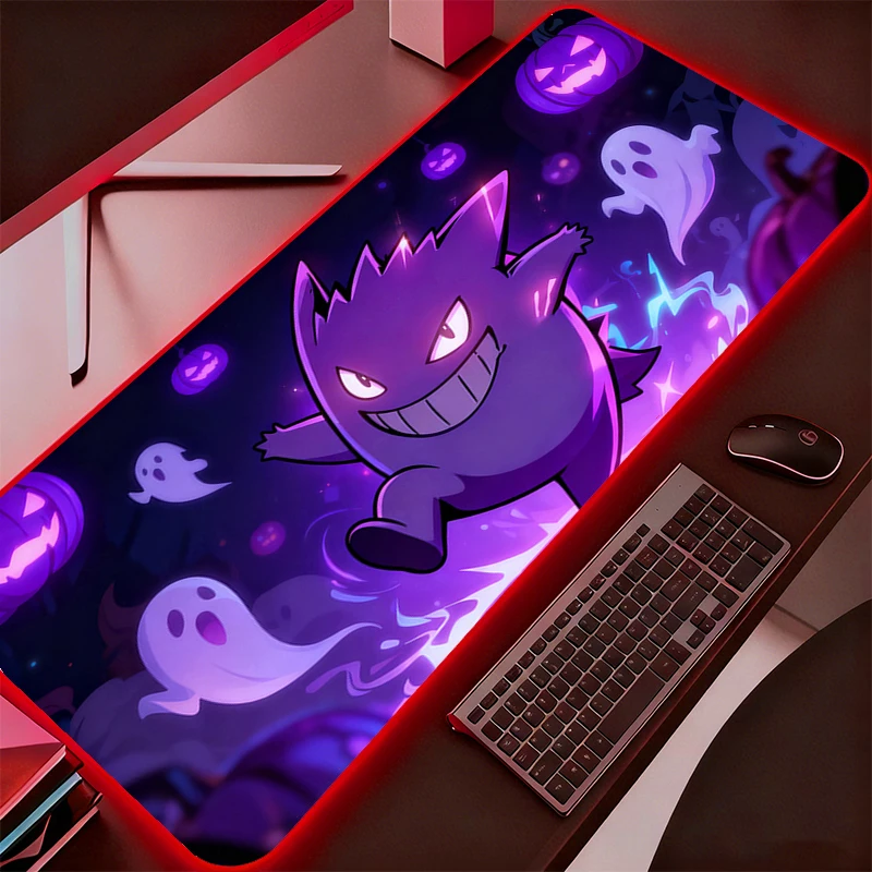 LED Mouse Pad Gamers Decoracion Pokemon Pikachu Gengar Gamer Desk Mat RGB Mousepad XXL Gaming Accessories Backlight Keyboard
