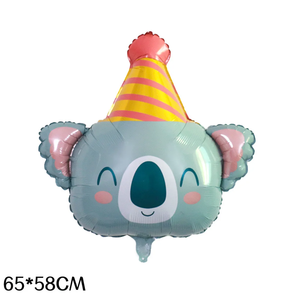 1 cute birthday hat small animal shaped birthday party decoration cartoon giraffe penguin holding cak teddy bear foil balloon