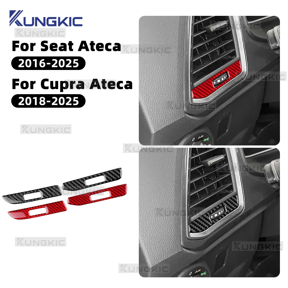 Pegatina de fibra de carbono suave Real para SEAT Ateca 5F 2016-2025 para Cupra Ateca 5F 2018-2025 LHD RHD salida de aire de Control Central de coche