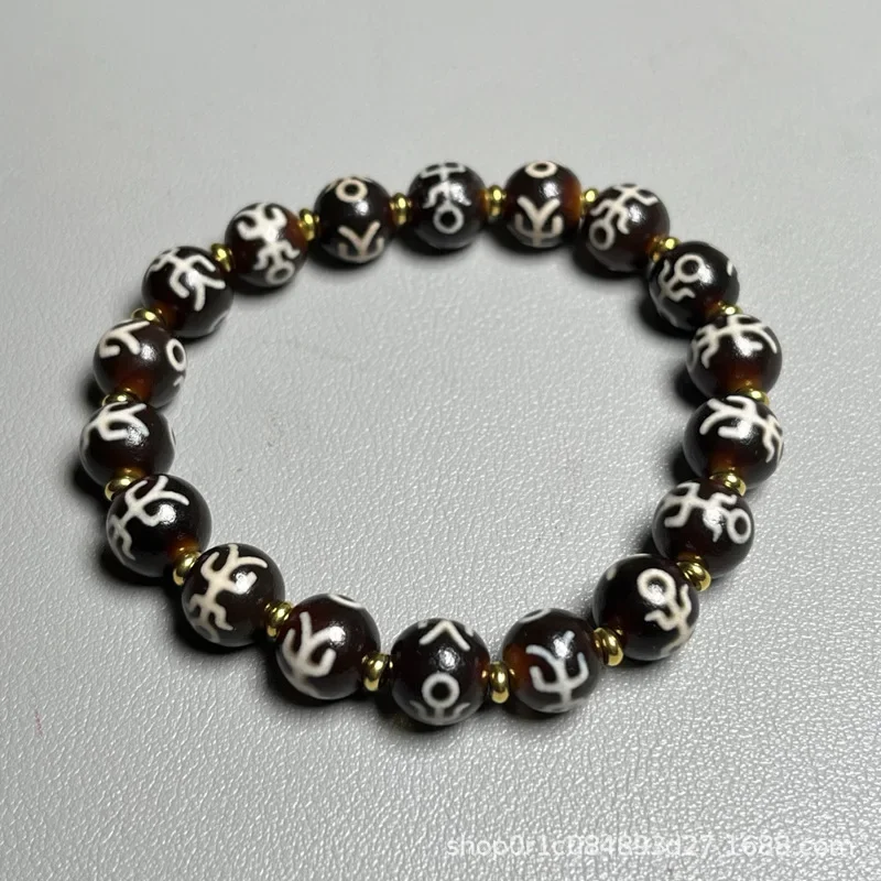 Old Agate God Of Wealth Bracelet First-Line Pharmacist Tiger Tooth Beads Ripple Thr