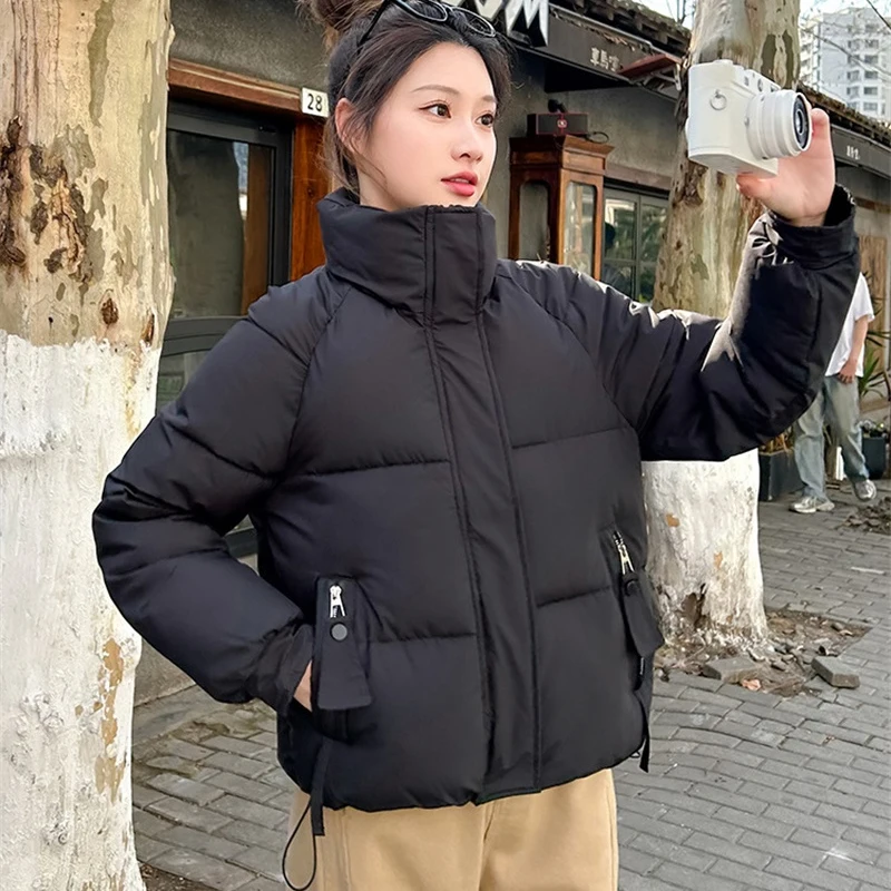 Winter Down Cotton Woman Clothes Popular Parkas Large Size Harajuku Stand Collar Hooded Keep Warm Zipper Office Lady Down Jacket