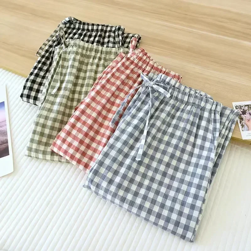 Simple Men Pants Home Casual Large Women New Trousers Size Couples Plaid And Cloth Spring Autumn Cotton Japanese