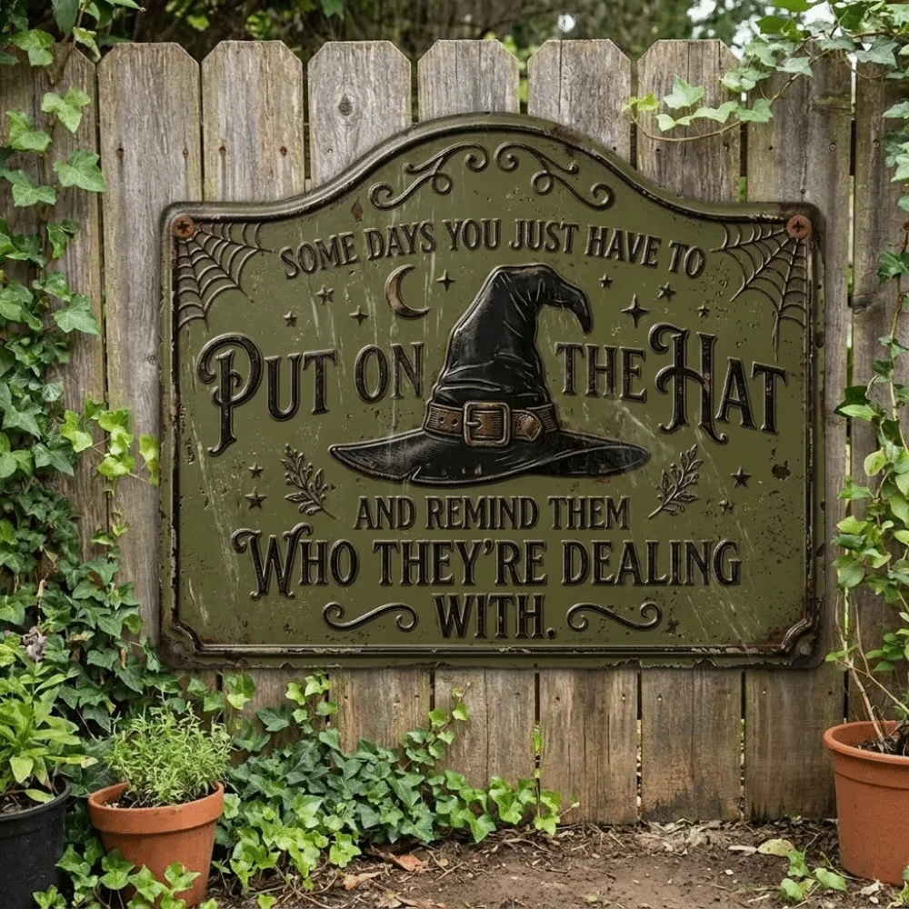 Creative 2D Flat Printing Witch Hat Sign Vintage Wooden Witch Hat Plaque Decorative Plate Front Door Sign Halloween Decoration