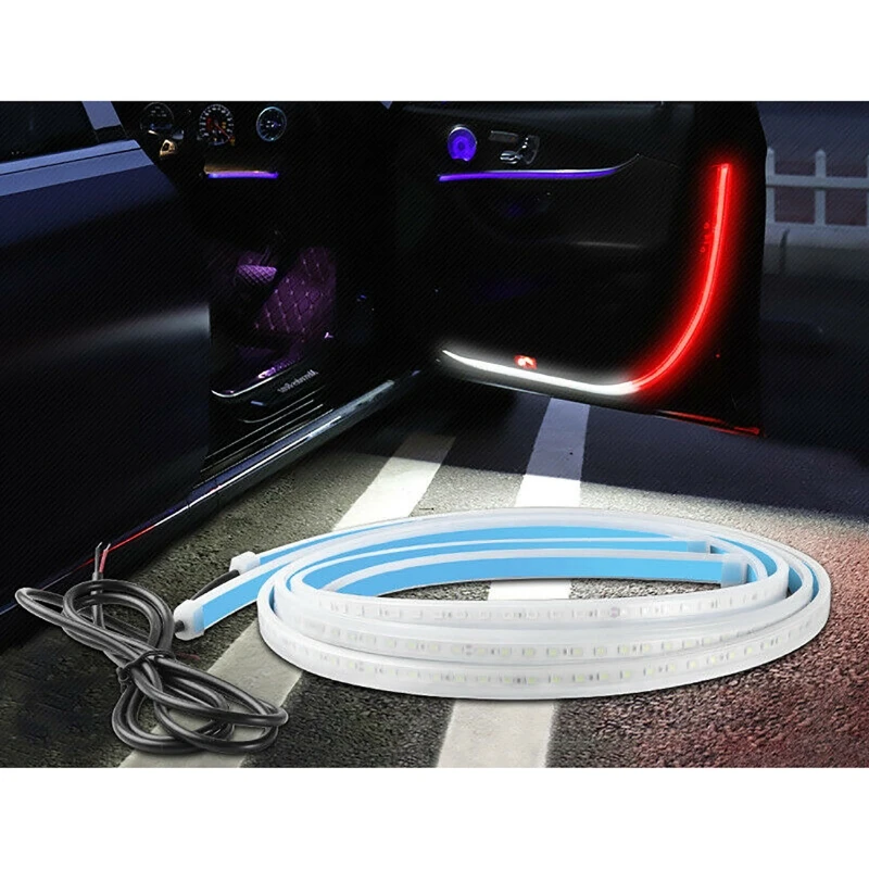 2pcs 120cm Red White LED Car Door Anti-Collision Warning Light Safety Warning Streamer Lamp Strip Decorative Ambient Light