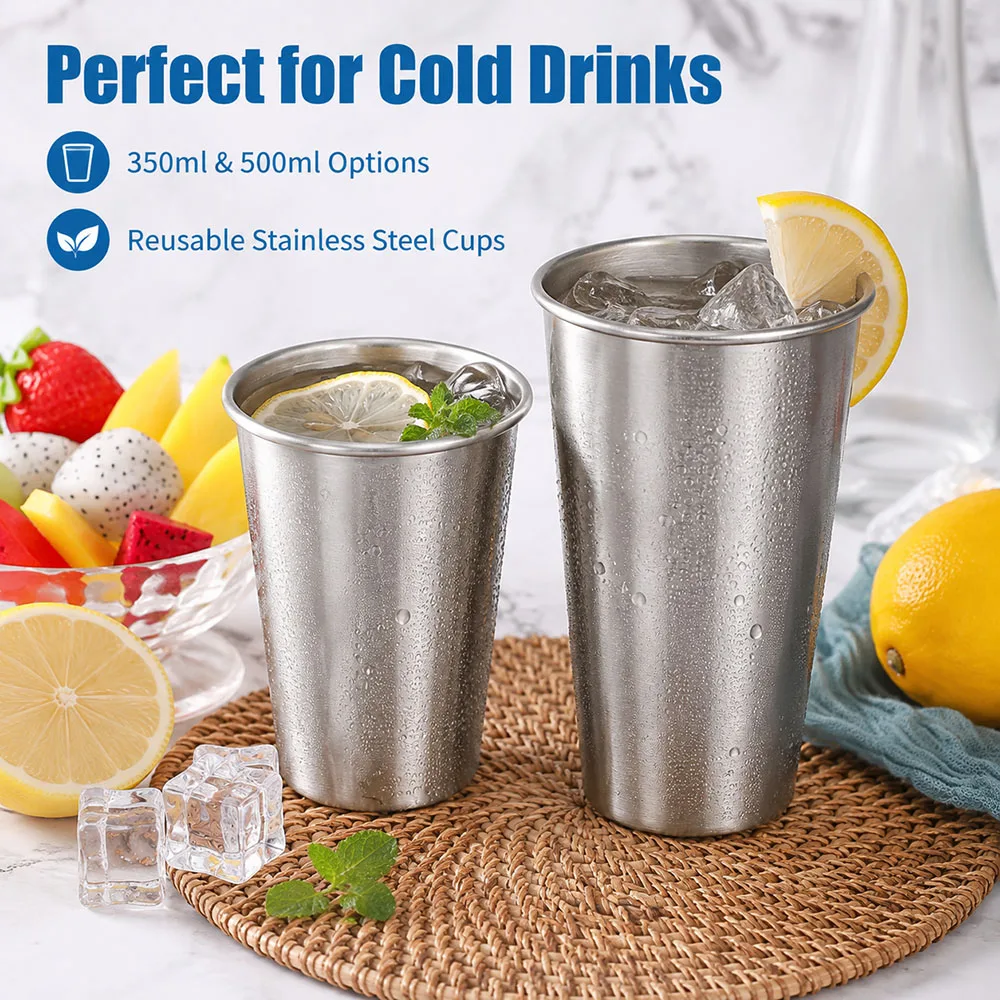 5 Pack Stainless Steel Cups Pint Cup Tumbler Metal Cups Stackable Cup 350ml Metal Drinking Glasses for Travel Outdoor Camping