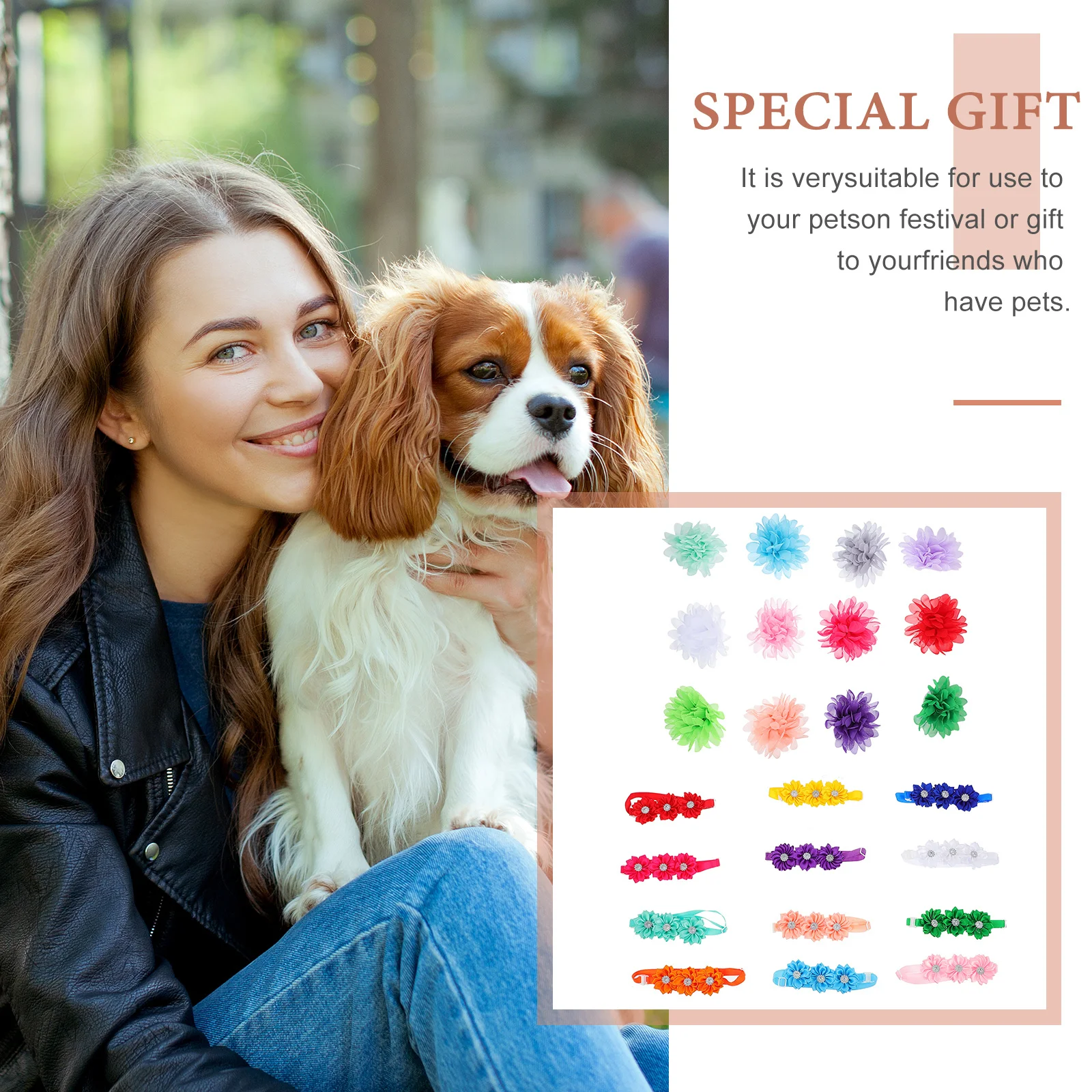 

1Set Adjustable Flower Design Pet Collar Decors Polyester Cat Dog Collars Lightweight Comfortable for Party Wedding Birthday