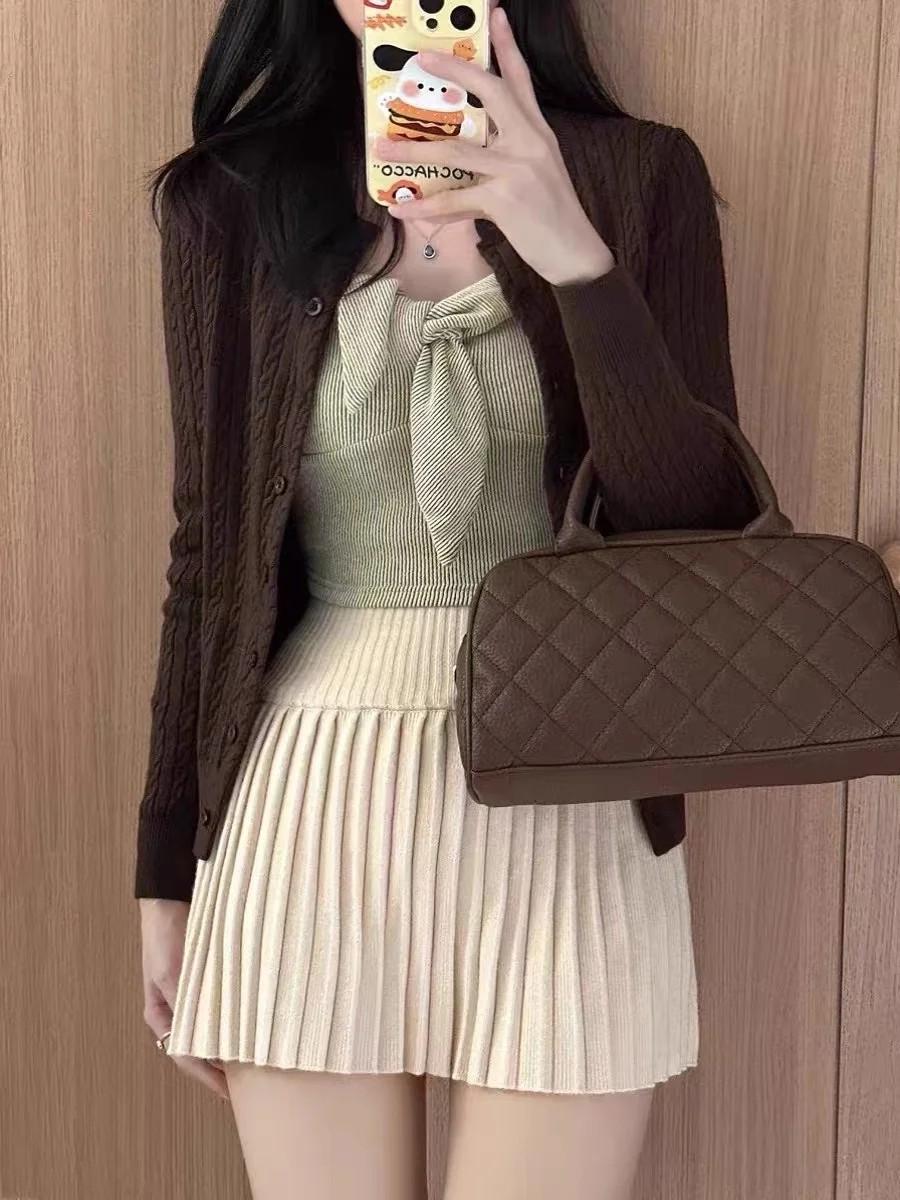 حقيبة يد بنمط بولينج ريترو من جيني باللون الأسود الشوكولاتي، حقيبة بوسطن ناعمة من البوليستر للخريف والشتاء بدون حزام للكتف #3