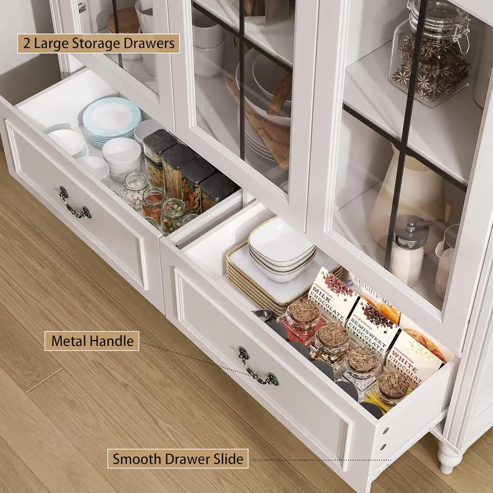 70.8'' Tall Arched Kitchen Pantry Cabinet, Large armhouse Storage Cabinet with Glass Do, Display Case, Wood Bookshel with 2 Ders view 4