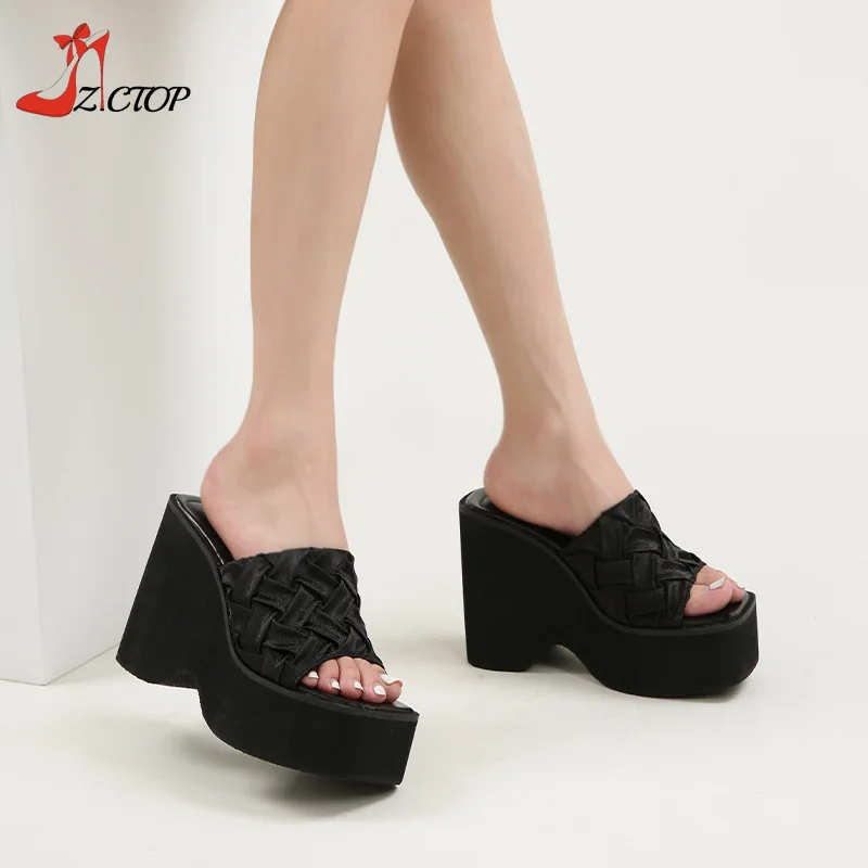 

Summer Wedges High Heels Platform Sandals Women Fashion Open Toe Chunky Heeled Slippers Casual Shoes White Black Big Size 42 43