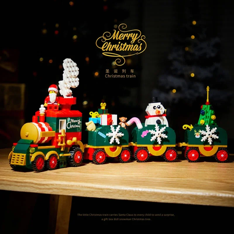 Treno di natale blocchi di costruzione di piccole particelle per bambini modello di assemblaggio educativo ornamenti giocattolo regalo di festa di natale