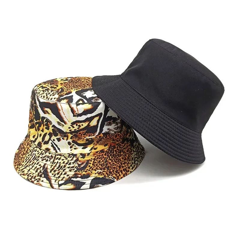 LDSLYJR Four Seasons Polyester Leopard print Bucket Hat Fisherman Hat Outdoor Travel Sun Cap For Men And Women 55