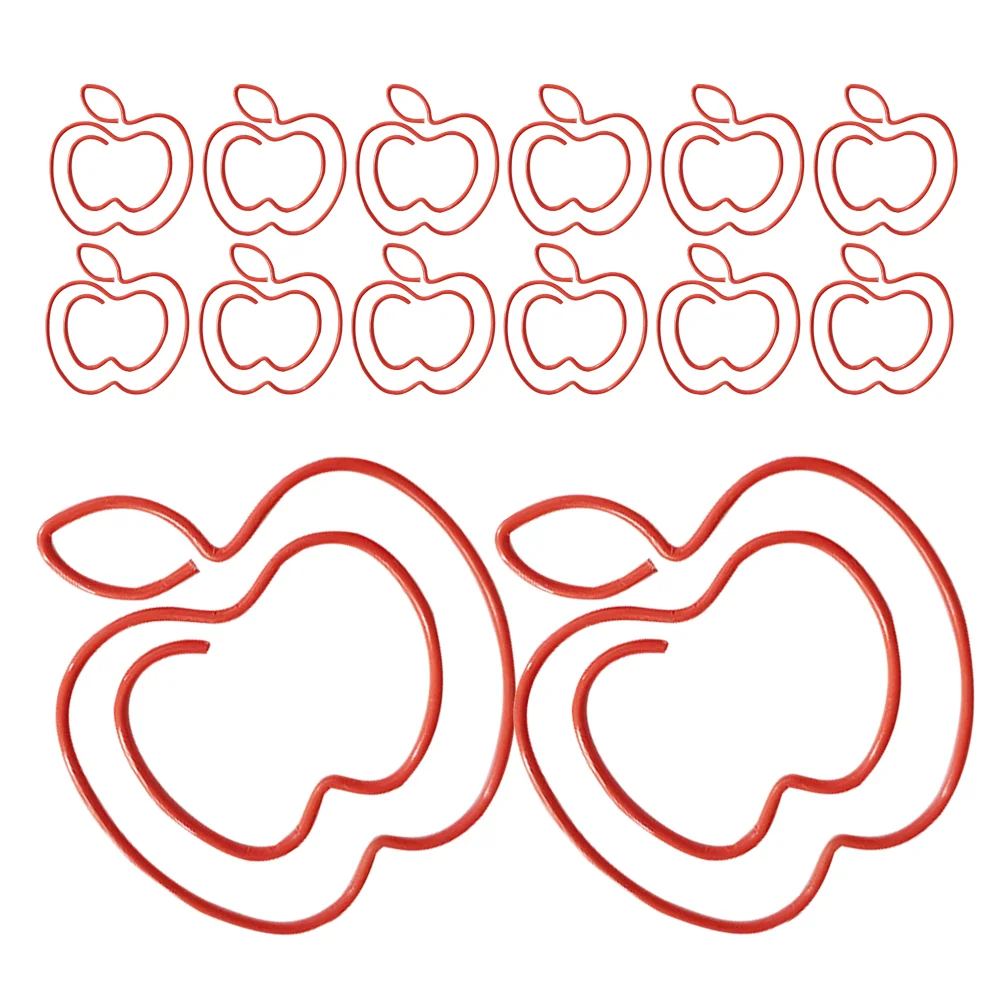 50 Pcs Red Apple Paper Clip Document Clips Cute Classroom Supplies Modeling Office