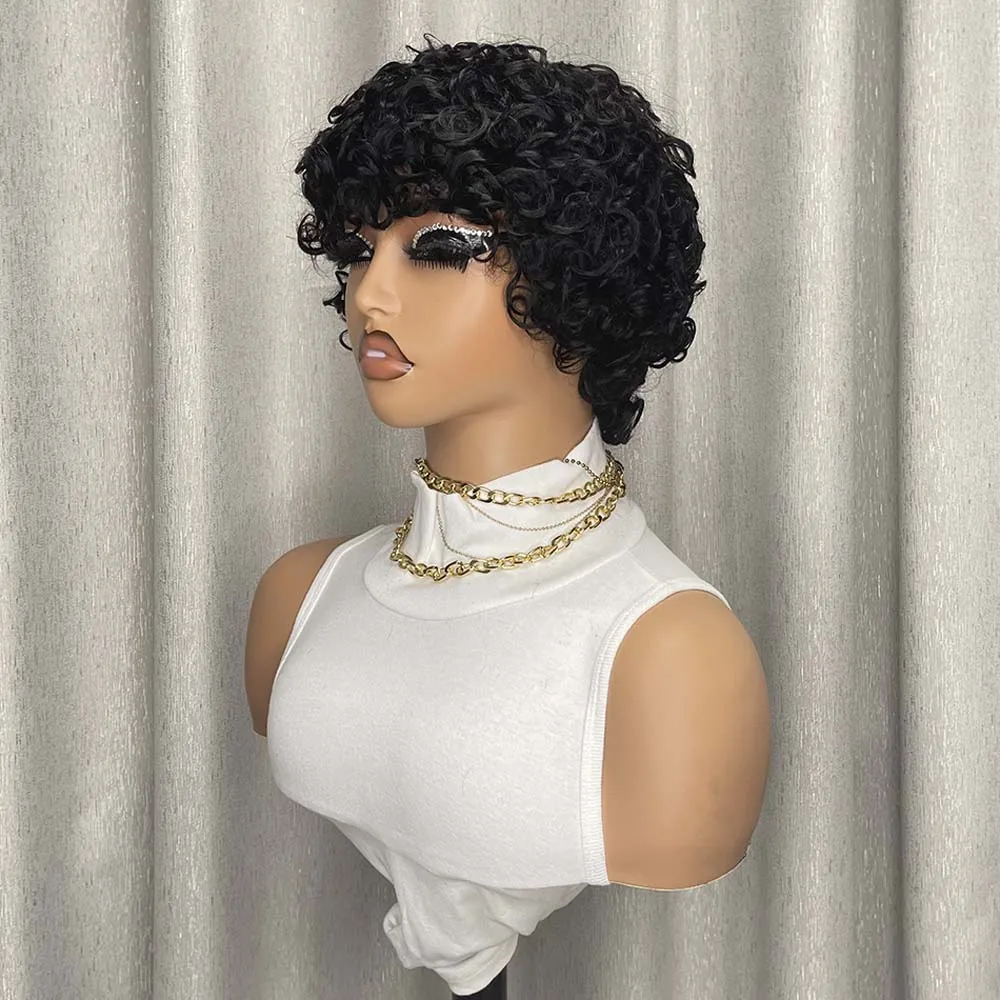 أنيق مجعد قصير بوب شعر مستعار عابث قطع شعر مستعار شعر الإنسان موجة المياه شعر بشري مجعد آلة صنع الباروكات للنساء السود مظهر طبيعي