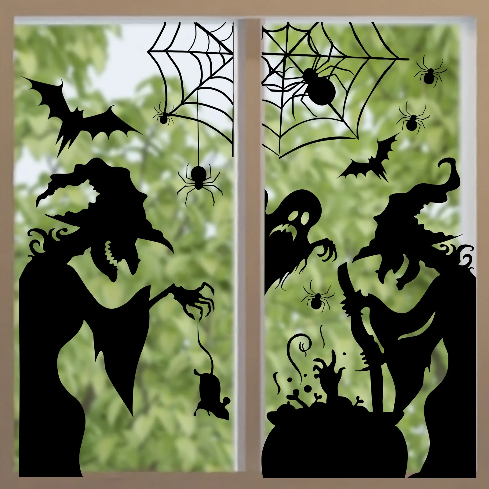 Halloween Elektrostatische Fenstersticker Gruselige Hexe Geist Fledermaus Maus Spinnennetz Muster Abnehmbare Glas-Heimparty-Dekorationen – Detail 2
