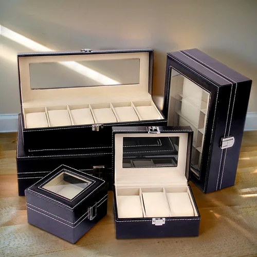 DELESYS estilo clásico múltiples posiciones protección del medio ambiente caja de presentación de reloj de cuero caja de almacenamiento de reloj de joyería con múltiples ranuras