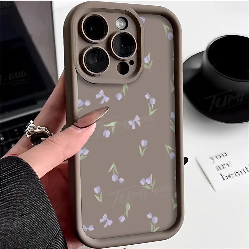 Advanced Pink Purple Tulip Phone Case for iPhone 14 15 Pro Max 13 12 11 X XS XR 7 8 Plus SE 2020 Matte Printing Silicone Cover