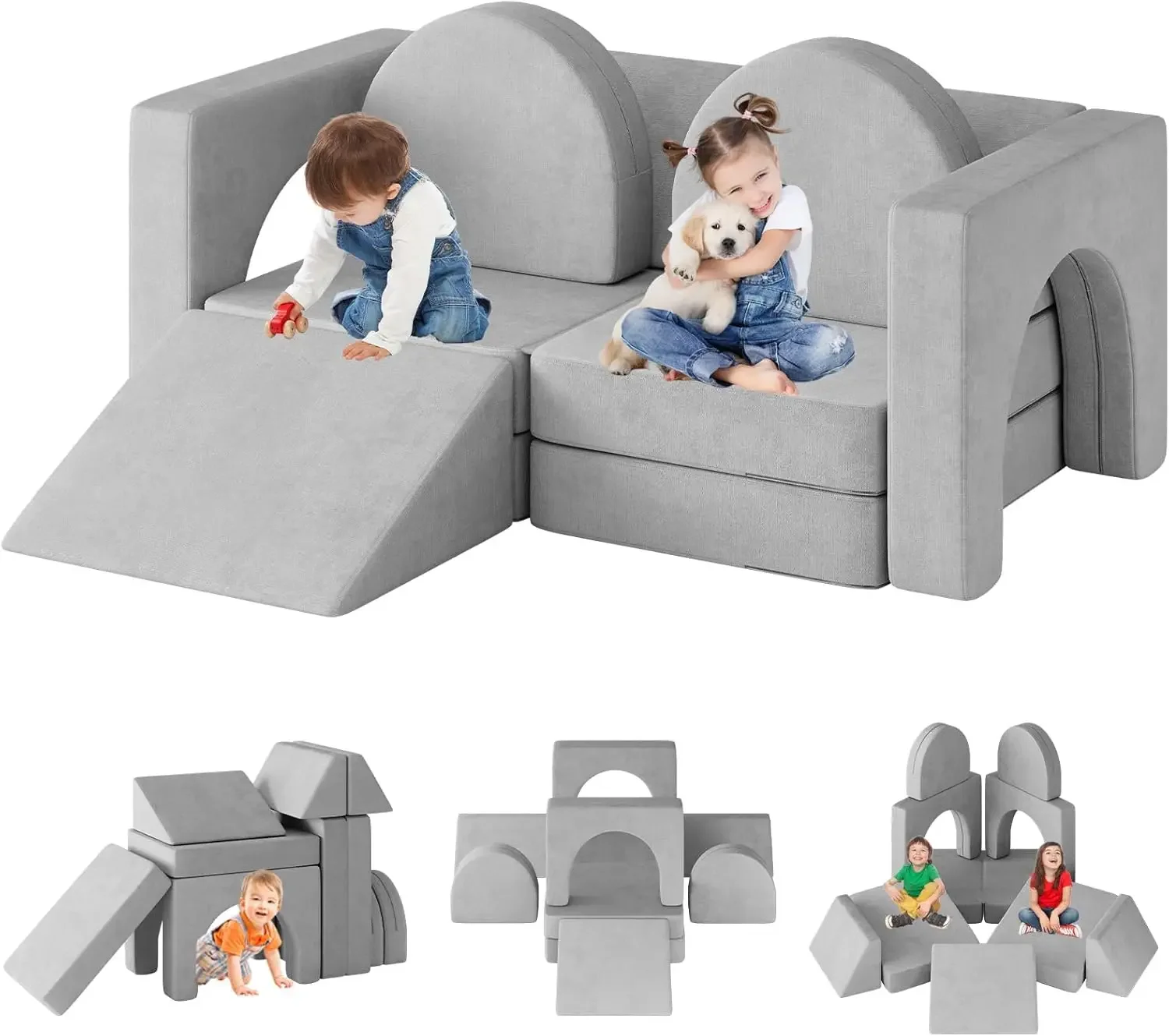 Kids Couch with Climbing Slope, 10 in 1 Toddler Couch for Playing, Creativing, Sleeping, Indoor