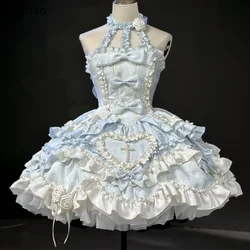 Victorian Sweet Cute Lolita Dress Women Kawaii Y2k Rose Bow Ruffles Party Mini Dresses Japanese Vintage Elegant Princess Dress