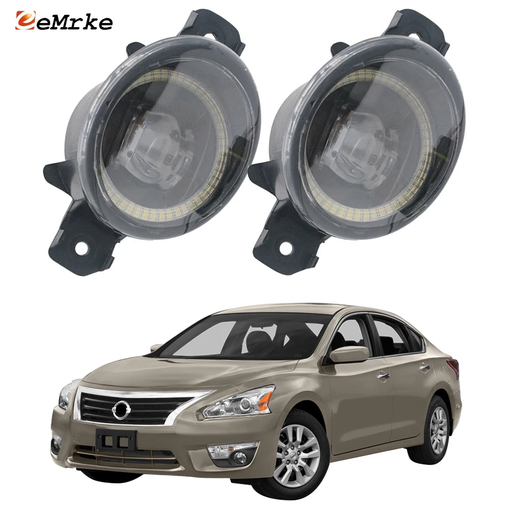 2 Pieces Car Fog Lamp Assembly for Nissan Altima L32 U32 L33 L34 Teana 2007-2020 Led Angel Eye DRL Daytime Running Lights