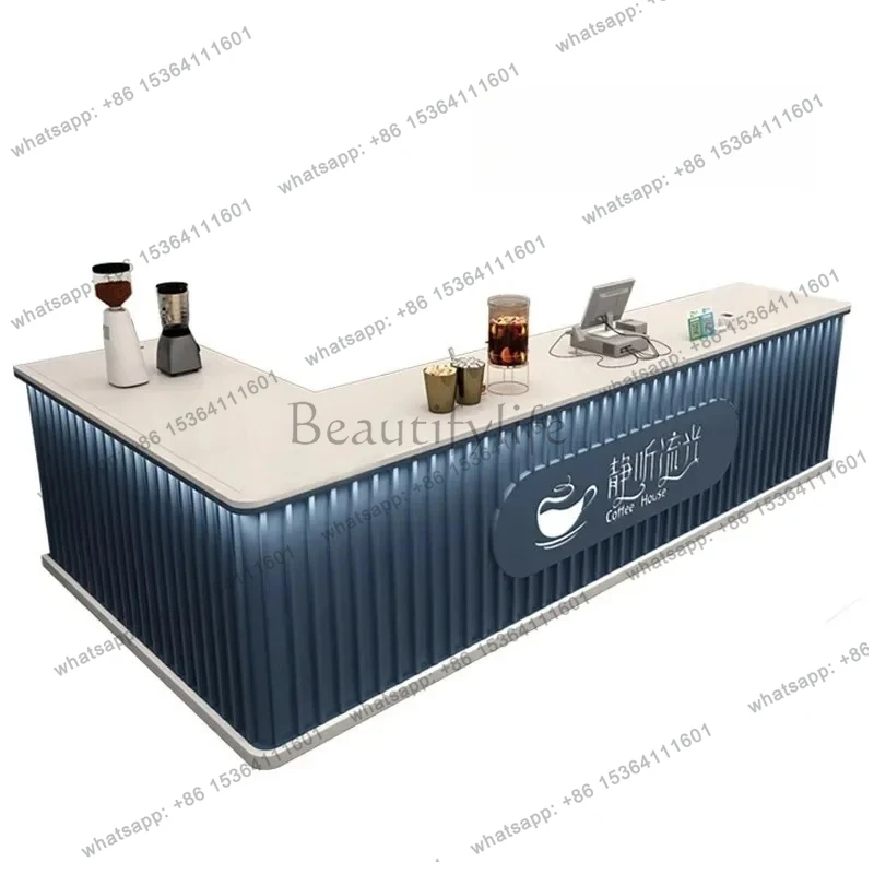 Simple modern milk tea shop solid wood bar checkout page dessert coffee shop cabinet billiard hall corner